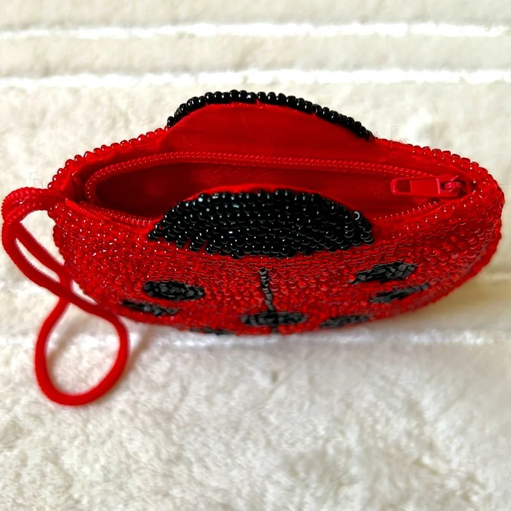 Ladybug Beaded Coins Pouch Red / Black